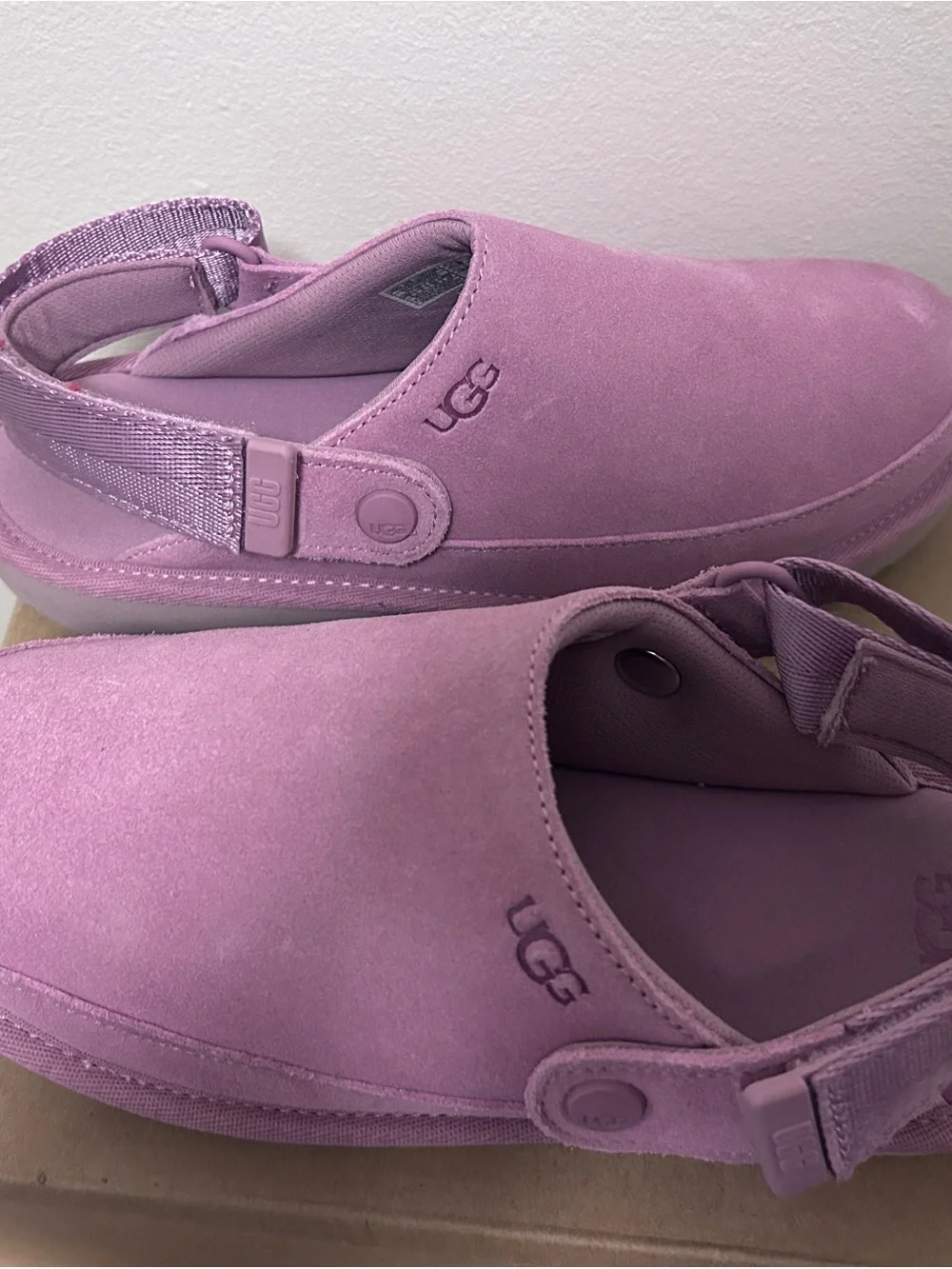 Brand new UGG Kids Lavender Suede Clog with Adjustable Strap